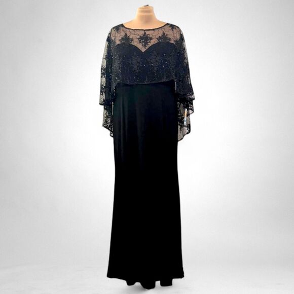 R & M Richards Plus Size Embroidered-Capelet Black Gown, NWT! Size 20W - Picture 2 of 14